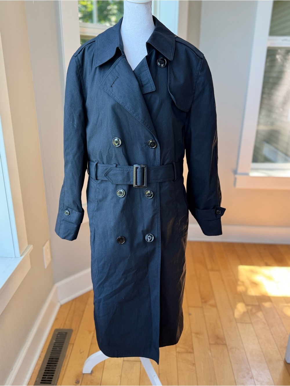 Defense Logistica Agency Black Double-Breasted Trench Coat Size 10R